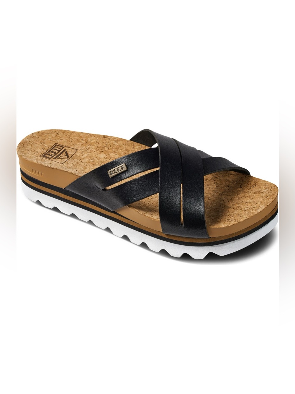 Reef Cushion Bloom Hi Slide Sandal in Black / Tan